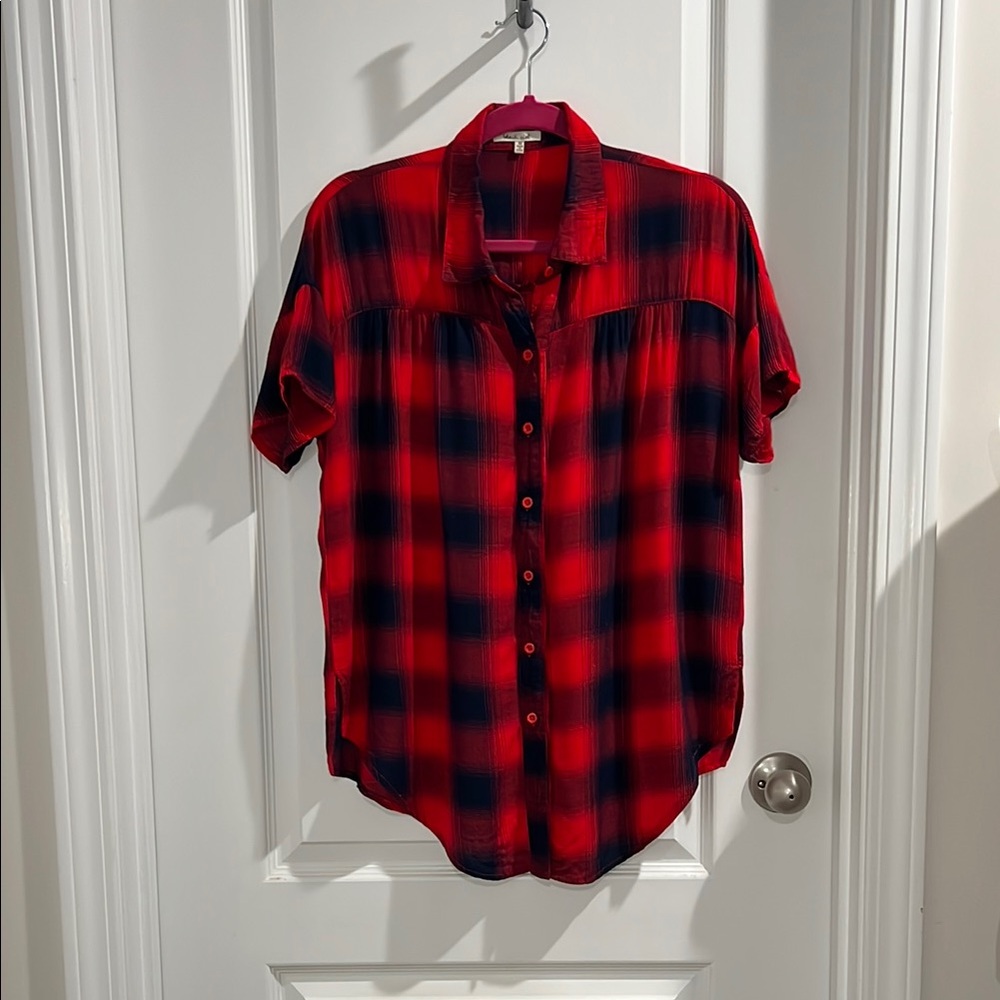Bleuh Ciel Red and Black Casual Button Down Shirt